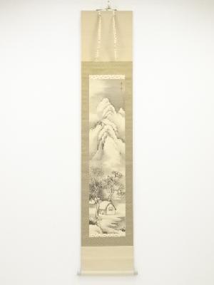 蘆水筆　雪中山水　肉筆絹本掛軸